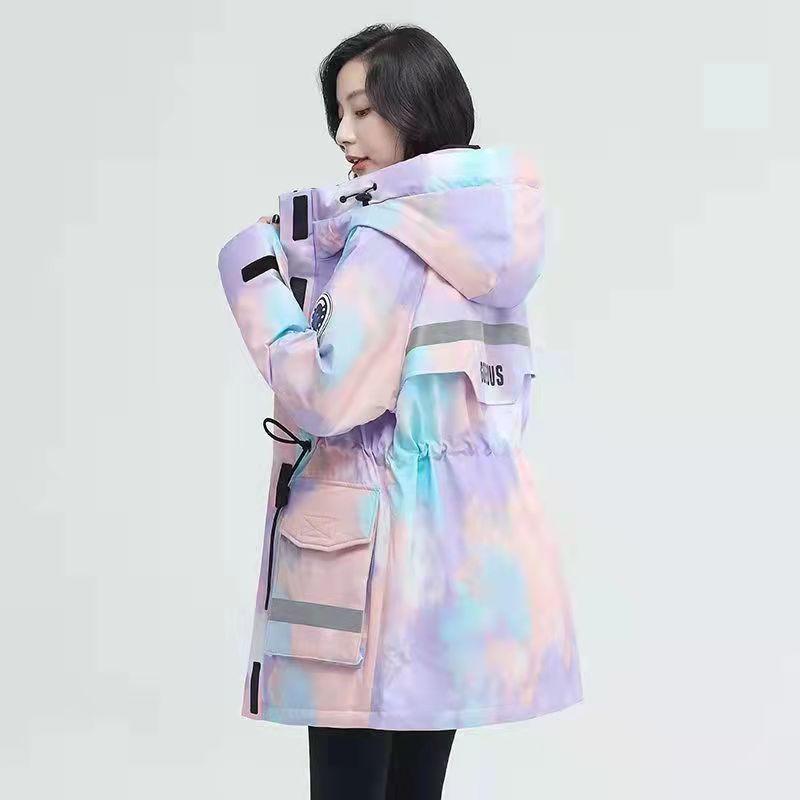 Parker Down Jacket Women's Winter Mid-length Thick Contrast White Goose Down Cotton Workwear Jacket Travel Windbreaker Thick Jacket