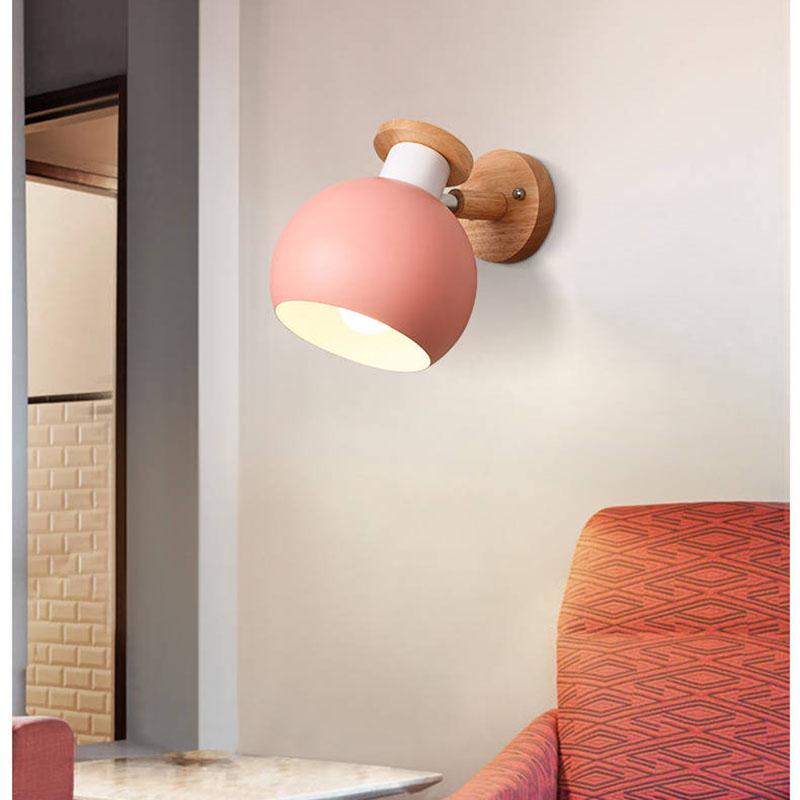 Wooden wall lamp bedside wall lamp wall sconce modern steering head wall light for bedroom