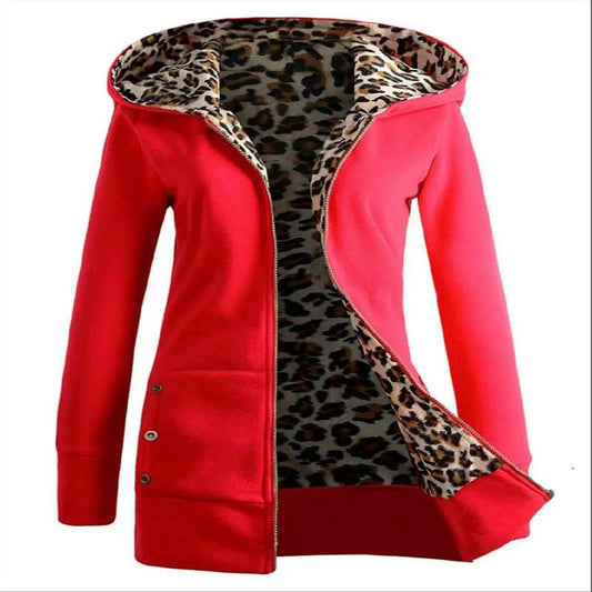 Hooded Thick Leopard Print Sweater Plus Velvet Plus Size Coat Women's Clothing