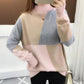 Color Matching Padded Jacket for Autumn and Winter, Long-sleeved Half Turtleneck Knitted Bottoming Shirt