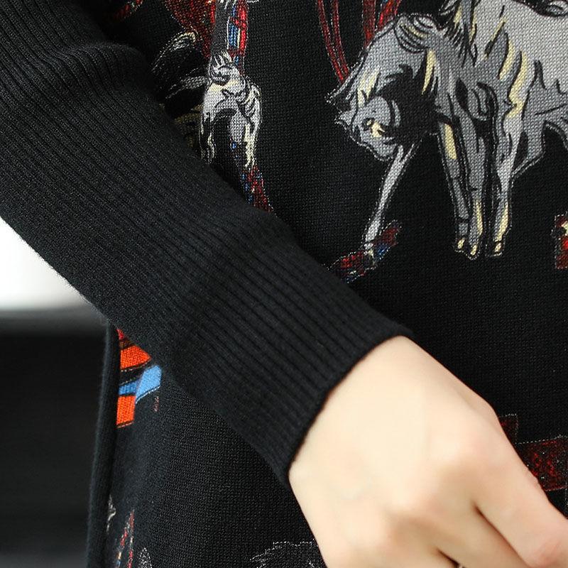 Long Printed Dress Autumn and Winter Calf-length Cardigan Loose Large Size All-match Knitted Pullover Sweater