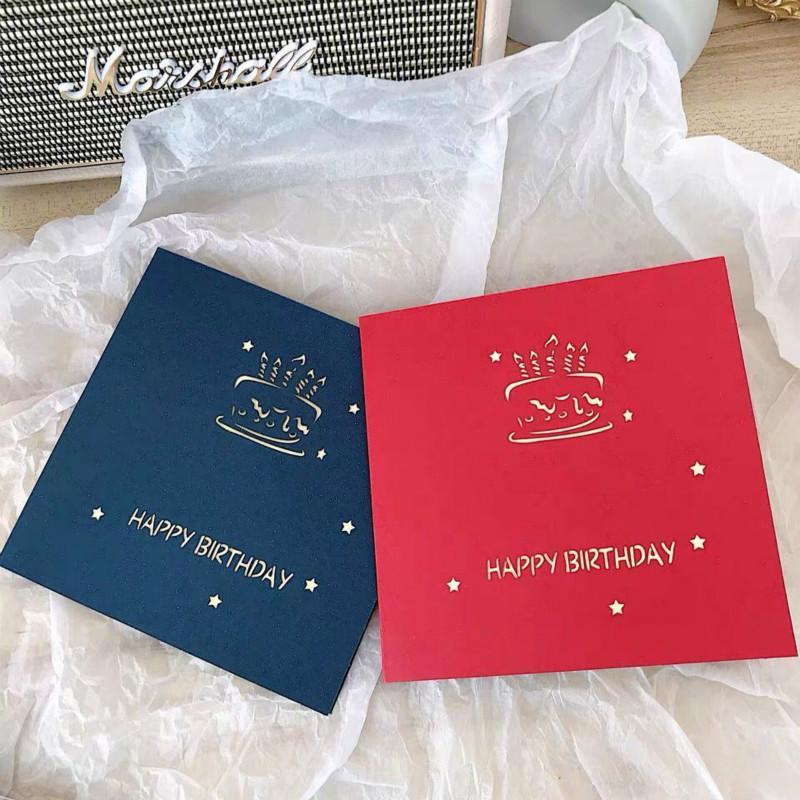 Creative Cute Birthday Gift Girl Heart Birthday Cake Blessing Greeting Card Folding 3D Stereo Card