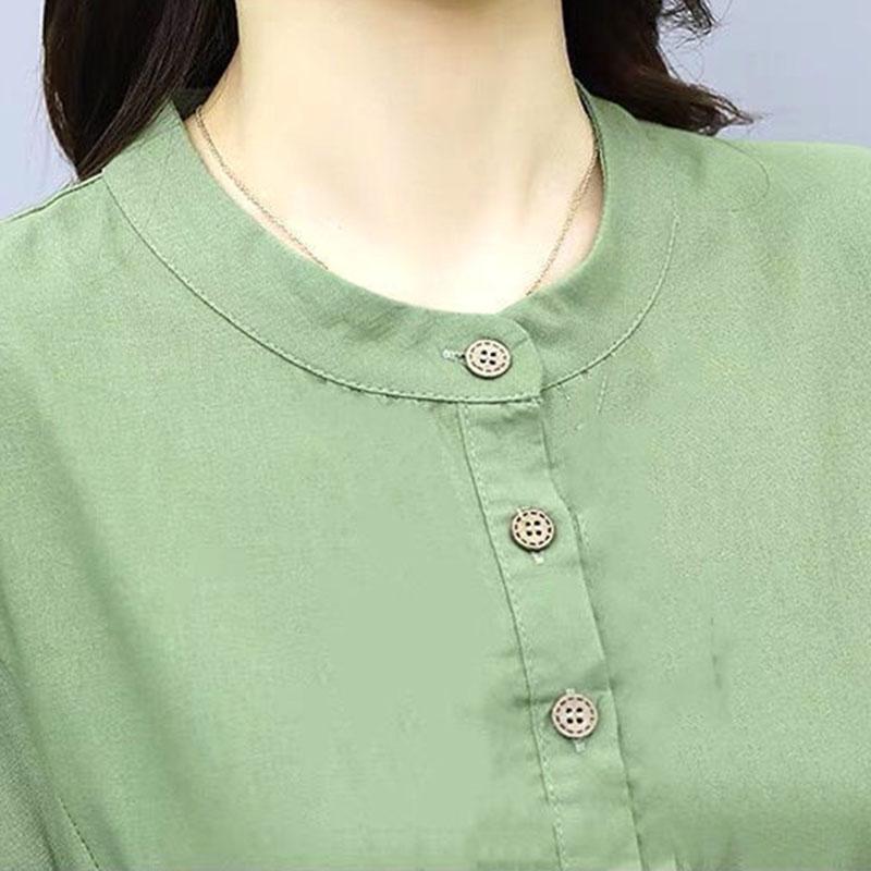 Women's Summer Dress Solid Color Round Neck Skirt Women's Large Size Mid Length A-Line Skirt