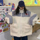 Lamb Wool Stand-up Collar Jacket Female BF Color Matching Loose Cardigan Zipper Plus Velvet Thick Warm Jacket Ladies Casual Warm Jacket