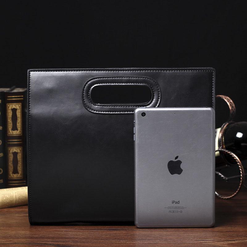 Business briefcase men brown large capacity zipper leather anti-theft waterproof clutch iPad bags