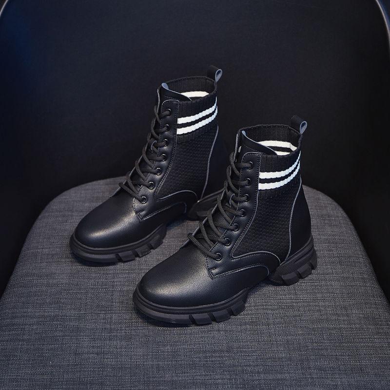 Boots Women Leather Lace-Up Thick Martin Boots Round Toe Shoes Outdoor Leather Winter Female Shoes