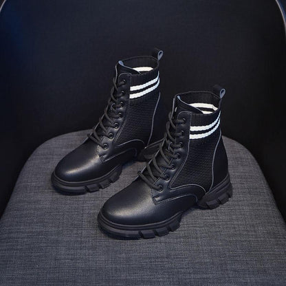 Boots Women Leather Lace-Up Thick Martin Boots Round Toe Shoes Outdoor Leather Winter Female Shoes
