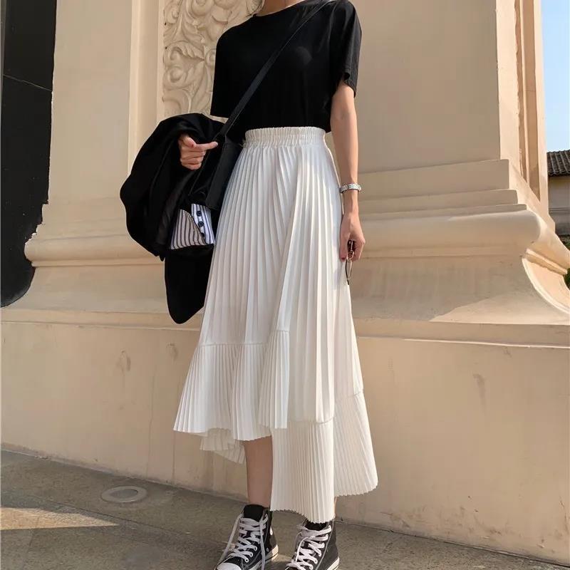 Women Pleated Skirt A-line Skirt Plus Size Summer Elastic Waist Sandy Beach Vacation Daily Irregular Skirt