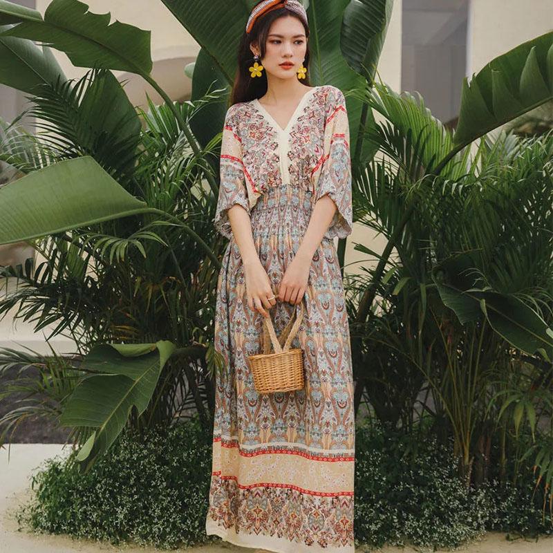Indonesian Dress Female Thailand Bohemian Ethnic Retro Long Skirt Seaside Holiday Beach Skirt