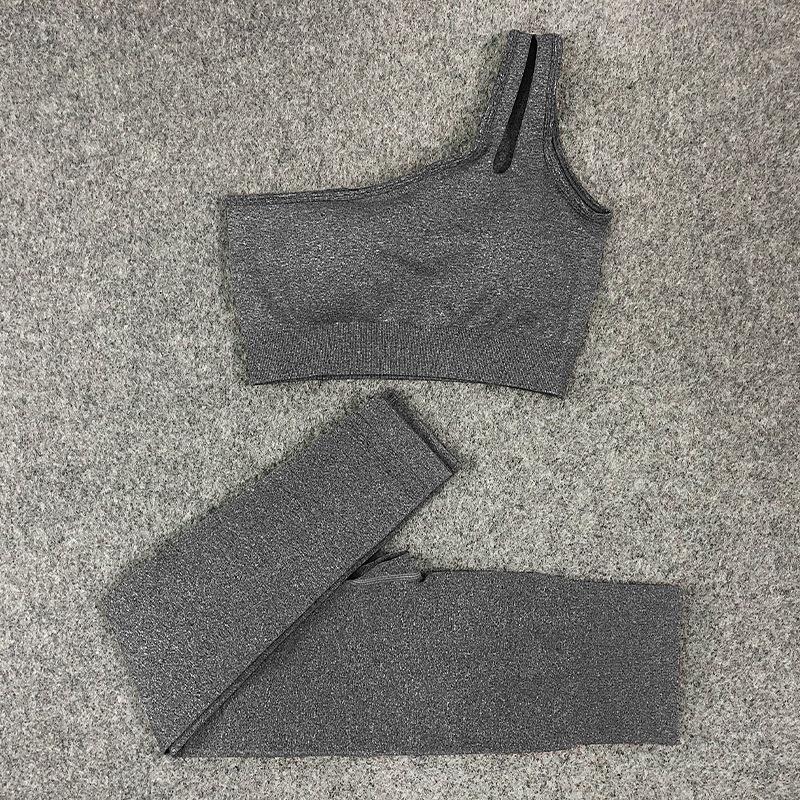 Women's Yoga Wear Sports Suit One Shoulder Vest Sports Bra Tight Pants Solid Color Gym Running Fitness Suit Tracksuit Active Athletic Clothing Sets