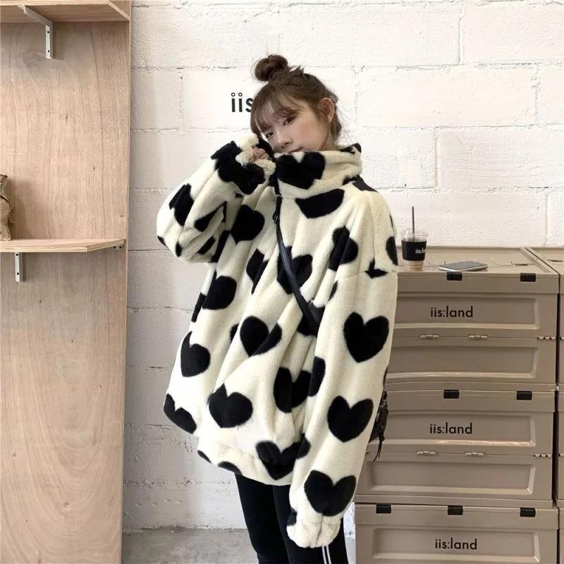 Autumn and Winter Women's Lapel Coat Fleece Fur Coat Thickened Warm Faux Fur Coat Large Size Coat