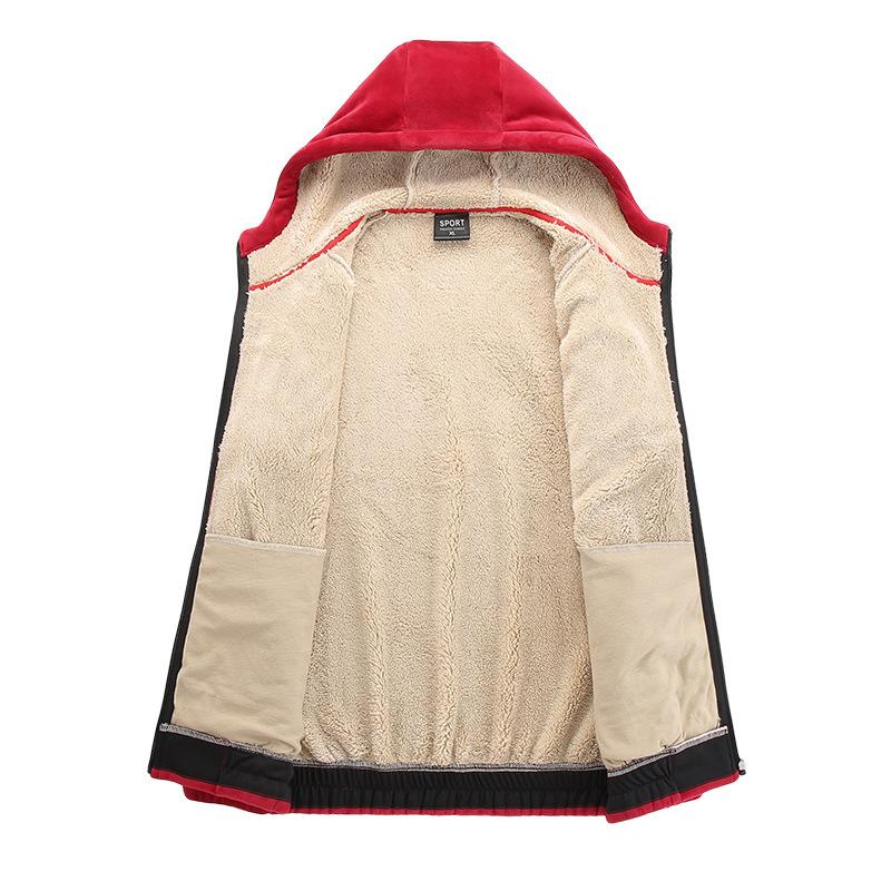Autumn and Winter Hooded Cardigan Jacket Plus Velvet Padded Warm Jacket Plus Size Men's Jacket