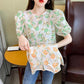 Summer Sweet Puff Sleeve Floral Shirt Women Loose Chiffon Shirt Top