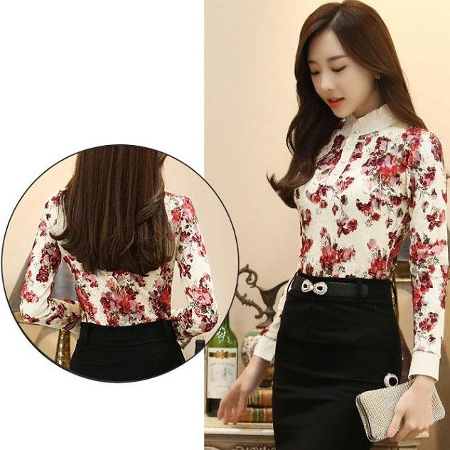 Women's Autumn Floral Printed Blouses Plus Size Thin Plush Tops Female Witner Long Sleeve Blouse