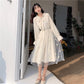 Sen-line Mesh Stitching Dress with Waist Gentle Wind Long-sleeved First Love Dress Gentle and Lovely Temperament Elegant Lace Embroidery