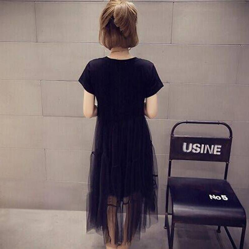 Mid-length Belly Mesh Stitching Dress Summer Dress Plus Size Fat Sister Loose and Thin T-shirt Skirt