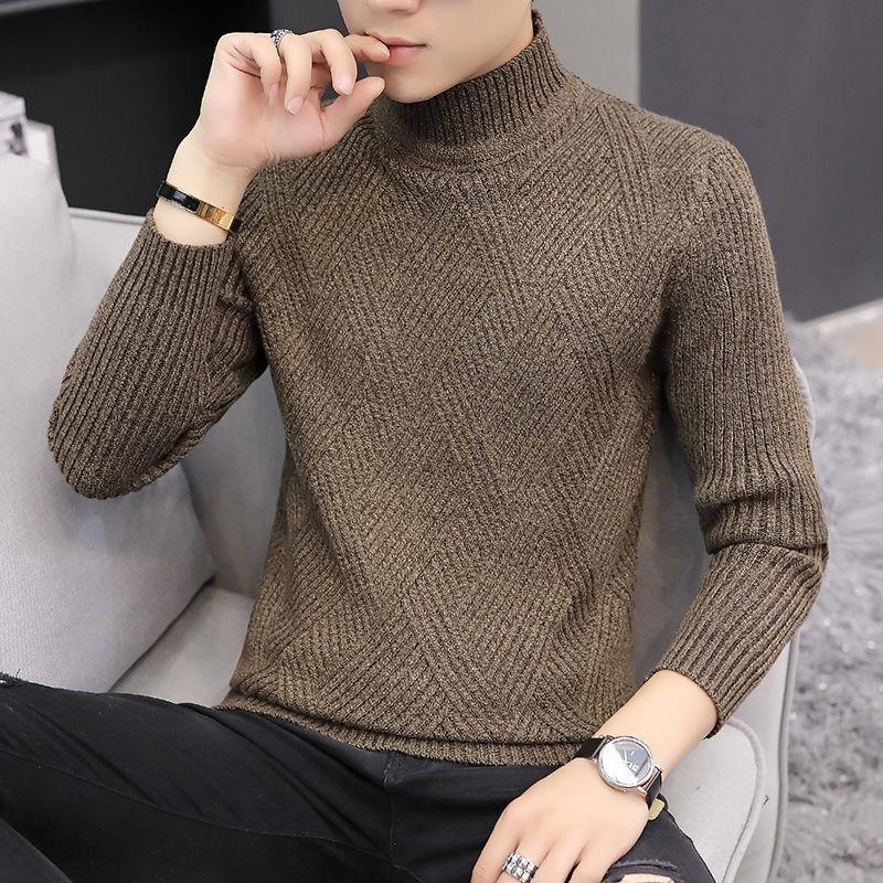 Autumn and Winter Diamond Plaid Men's Sweater Solid Color Low-neck Warm Top All-match Knitted Jacket