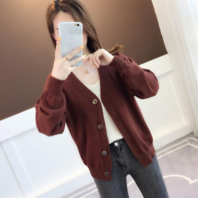 Spring and Autumn Knitted Tops European and American Style Loose Solid Color Sweater Cardigan Middle-aged Female Jacket