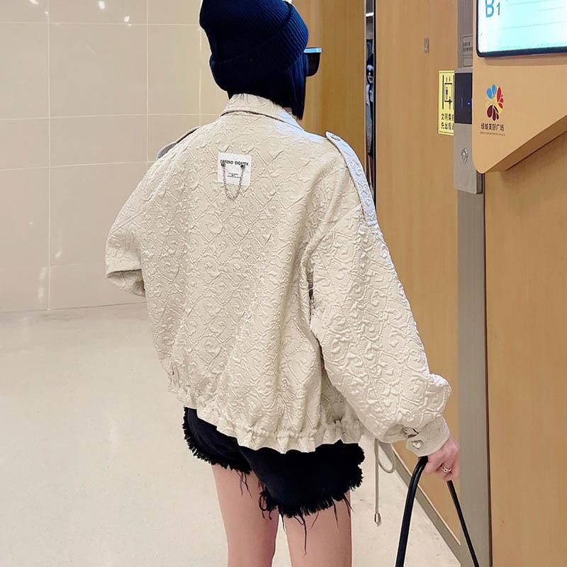 Folded Embossed Short Jacket Women Autumn Loose Casual Fashion Western Style Blouse