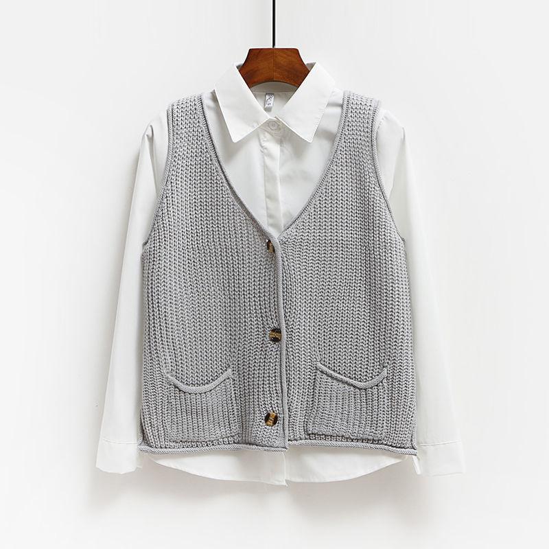 Spring and Autumn Loose Knit Cardigan Waistcoat V-neck Fashion Vest All-match Short Fashion Top