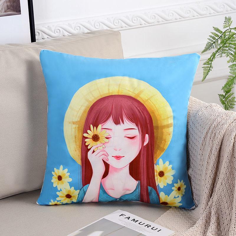 Sunflower Girl Printed Pillow Car Waist Pillow Home Sofa Pillow Soft Relaxation Artifact