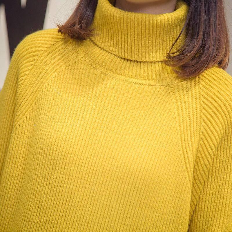 Pofulove Turtleneck Bottoming Shirt Women Winter Pullover Loose Sweater Thick Long-sleeved Bottoming