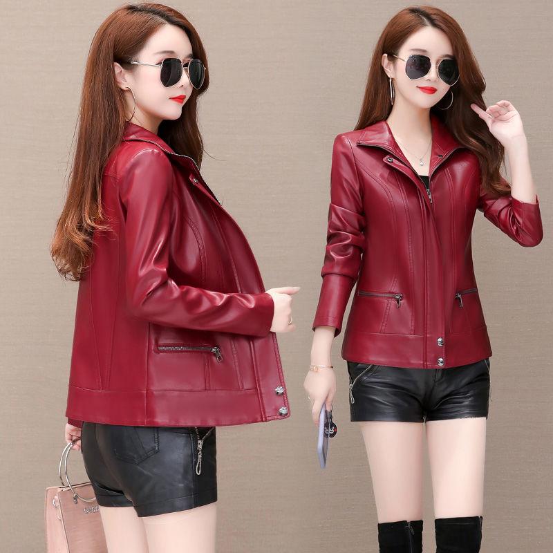 Women's Sheepskin Leather Jacket Autumn and Winter Short  Leather Jacket Slim Large Size Motorcycle Motorcycle Jacket   Sheepskin Coats