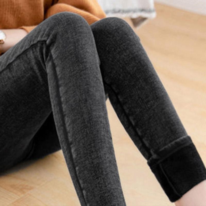 Fleece Jeans Women Wear Thick Stretch Pants In Winter, High Waist Pants with Small Feet To Keep Warm and Thin Slim Pencil Pants