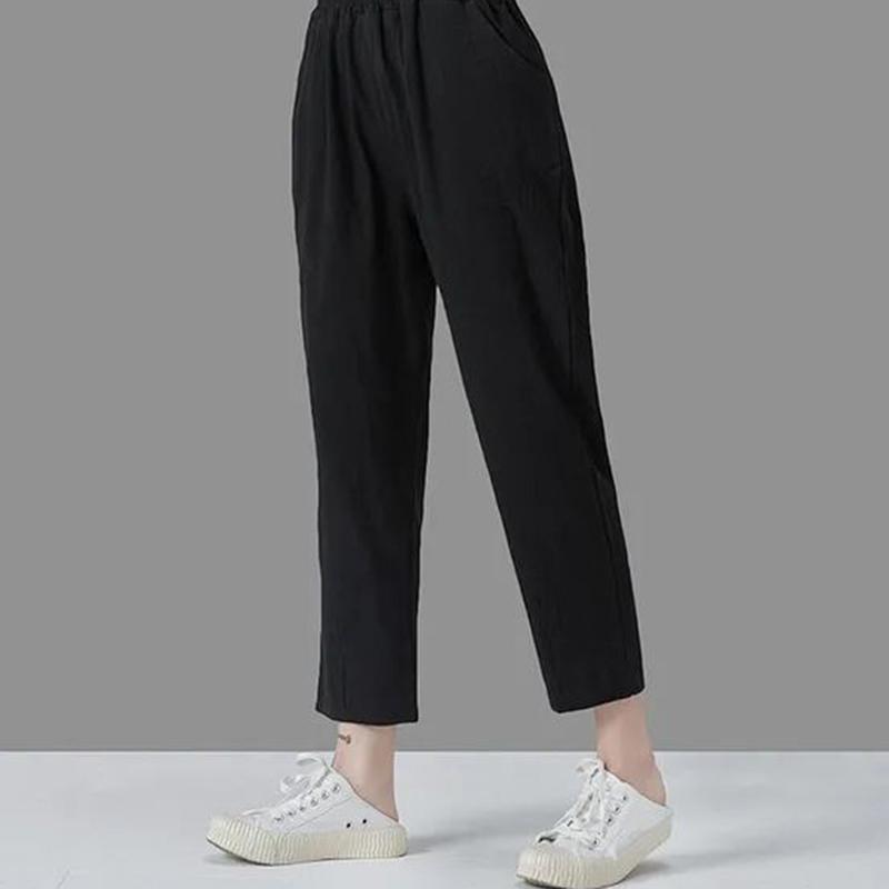 Pure Cotton Women's Trousers Summer Thin Section Loose Leisure Plus Size Cropped Pants