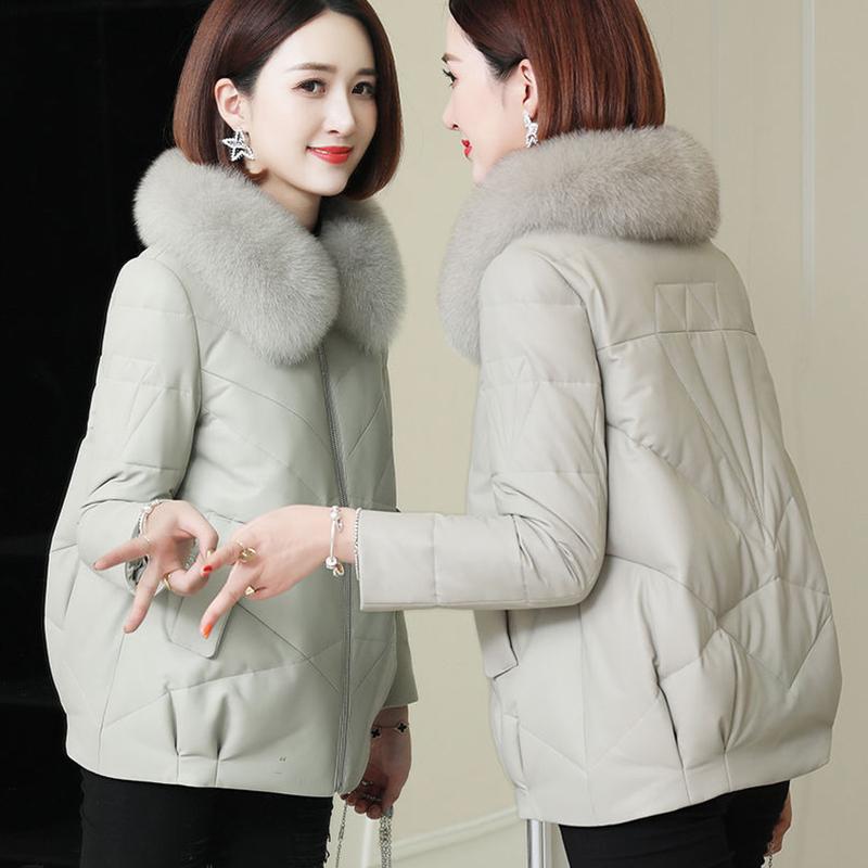 Women's Winter Korean Loose Quilted Coat Warm Padded Stand-collar Down Jacket Women's Solid Color Regular Down Jacket with Fur Collar