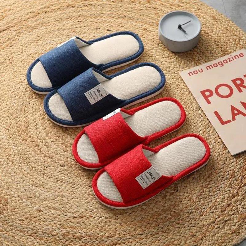 Linen Slippers Household Thick-soled Non-slip Indoor Cotton and Linen Spring and Autumn Four Seasons Home Soft-soled Floor Slippers Couple Women
