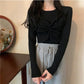 Women's Round Neck Pullover Bottoming Shirt Korean Fashion Fake Two Pieces Lace Knit Sweater