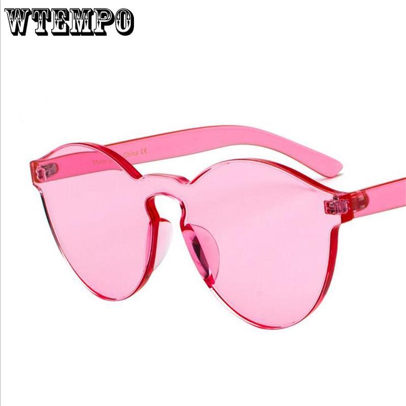 WTEMPO Rimless Transparent Colorful Oval Sunglasses Women Brand Deisgner Integrated Plastic Mens Sun