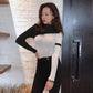 Spring and Autumn Tops Women's Long Sleeve Knit Sweater Slim Joker Top Color Matching Sweater