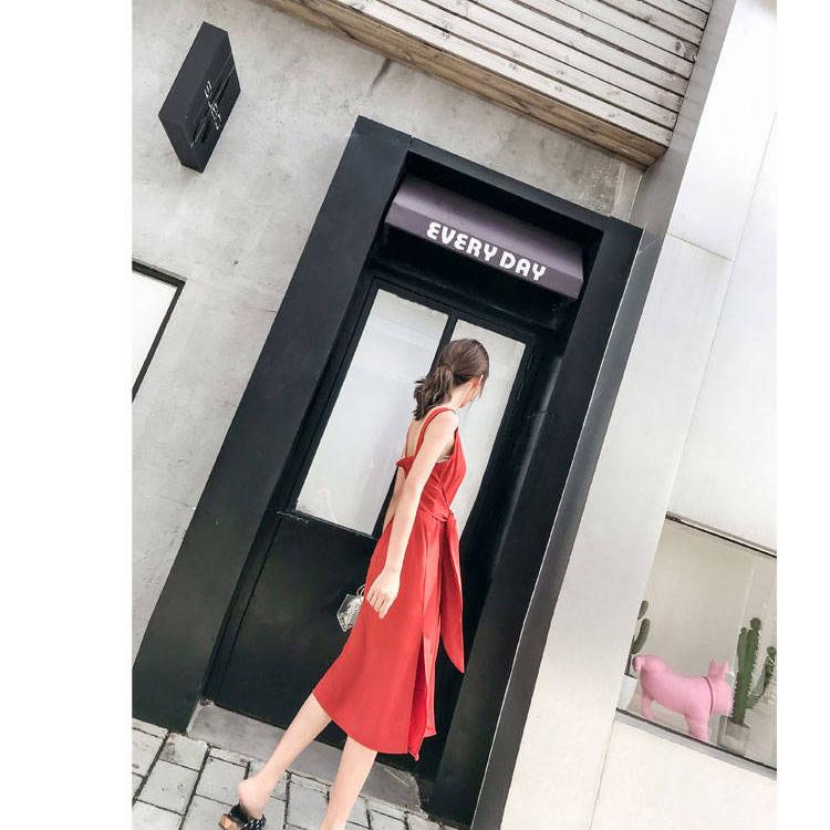 Women Summer Button Front Slip Midi Dress Beach Dress Casual Dress Solid Color Camisole Dress