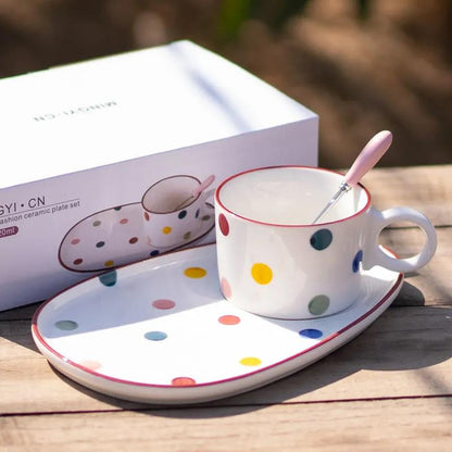 French Afternoon Tea Dessert Plate Ins Style Breakfast Cup and Saucer Creative Personality Exquisite Ceramic Coffee Cup with Tray Spoon