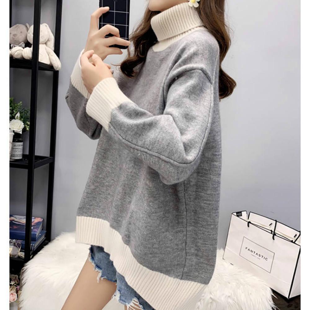 Pofulove Turtleneck Women Pullover Winter Loose Thick Padded Short Bottoming Shirt Sweater Women