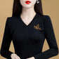 Women Slim T-Shirt Round neck Elastic Tops Long Sleeve Female Autumn Tops and Tees Short Casual Black T-shirts Pullover