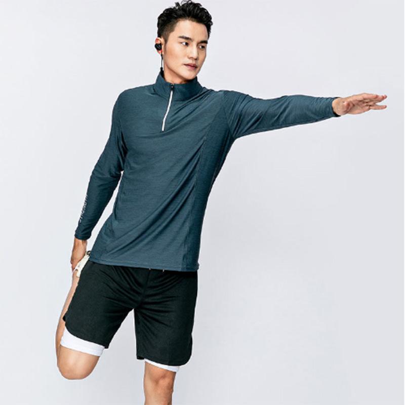Spring and Autumn Sportswear Men's Loose Pullover Casual Running Wear Thin Half-Zip Elastic Fitness Long Sleeve Quick Drying Clothes