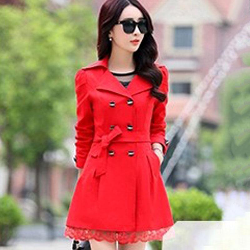 Spring and Autumn Windbreaker Mid-length Solid Color Slim-fitting Waist Large Size Slimming All-match Jacket Women