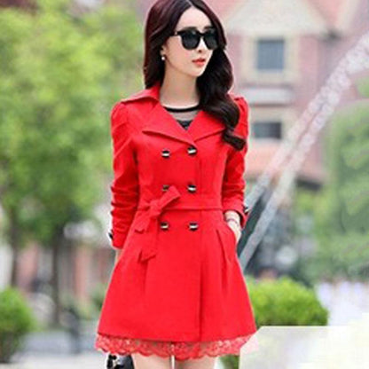 Spring and Autumn Windbreaker Mid-length Solid Color Slim-fitting Waist Large Size Slimming All-match Jacket Women