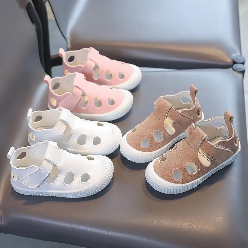 Children's Summer Shoes Anti-slip Soft Sole Princess Flat Shoes Solid Color Hollow Out Casual Cool Shoes