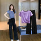 Two-piece Women's Loose T-shirt + Straight Loose Wide-leg Pants Casual Suit Women's Summer Home Wear Casual Sports Suit