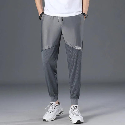 Summer Stretch Sports Pants Men's Thin Ice Silk Air Conditioning Mesh Men's Casual Pants Nine-point Splicing Quick-drying Pants