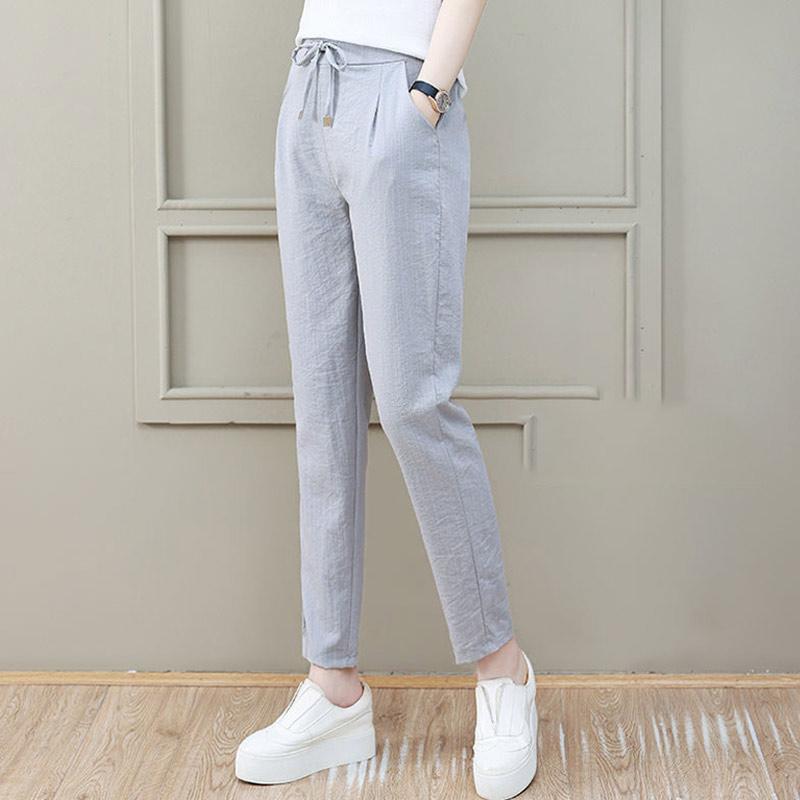 Ice Silk Imitation Cotton and Linen Pants Women's Summer Thin Section Loose and Thin Nine-point Western-style Harem Casual Pants