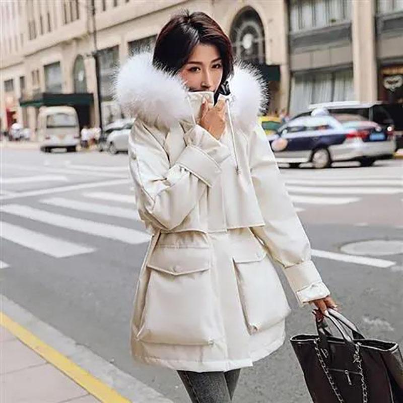 Winter Women's Cotton Jacket Jacket Mid-length Large Fur Collar Plus Down Jacket Thickening Plus Velvet Jacket