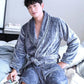 Plus Size Men Cashmere Bathrobe Long Robe Coat Shawl Bathrobe Absorbent and Quick-drying Home Clothes