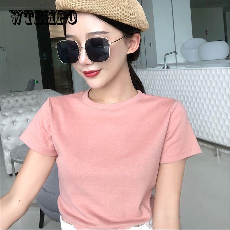 Summer High Quality Plain T Shirt Women Cotton Elastic Basic Tshirt Woman Casual Tops Short