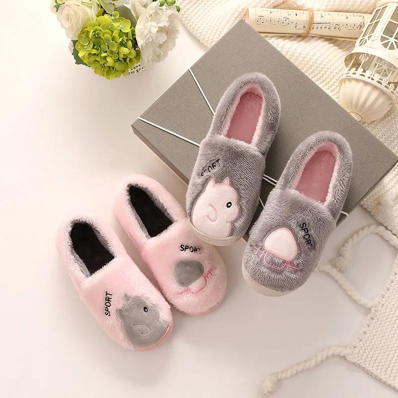 Female Winter Cartoon Cotton Slippers Women's Autumn Thick Bottom Cute Household Indoor Warm Slippers
