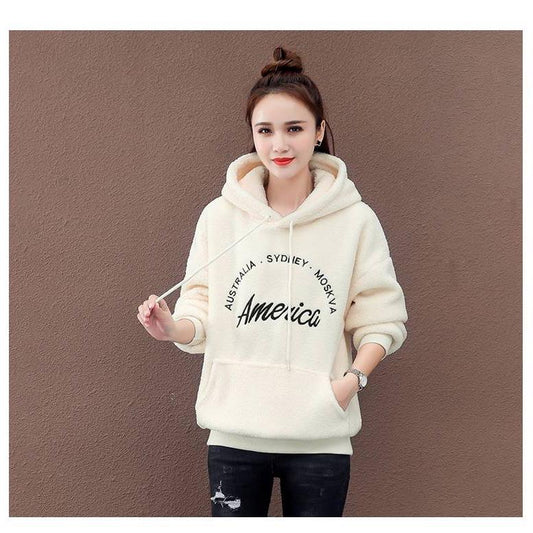 Large size Casual coat keep warm Winter Woman's Loose Sweatshirt Long sleeve Hooded clothes Wild